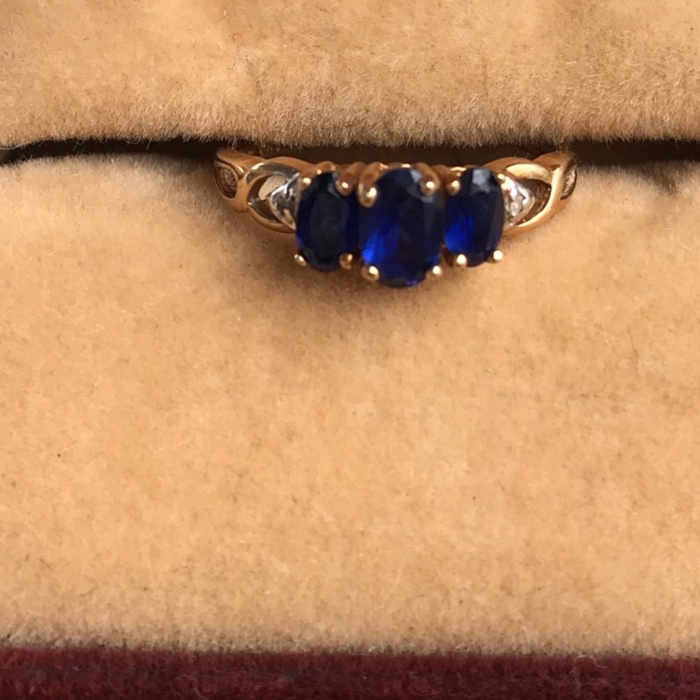 3 Sapphire & 2 Diamond 10k Yellow Gold Ring